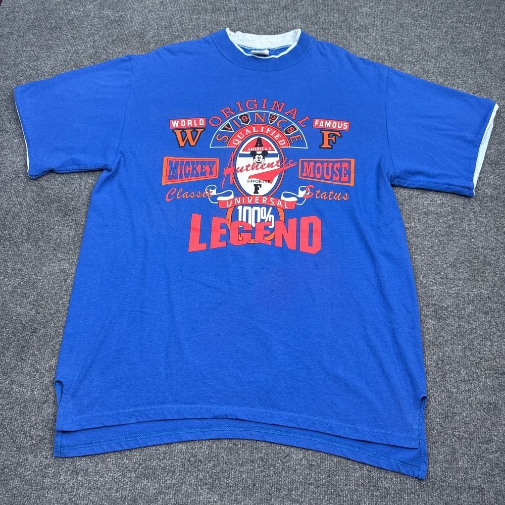 Vintage 90s Disney Store T Shirt Adult Size XL Blue Retro Logo Mickey Mouse USA